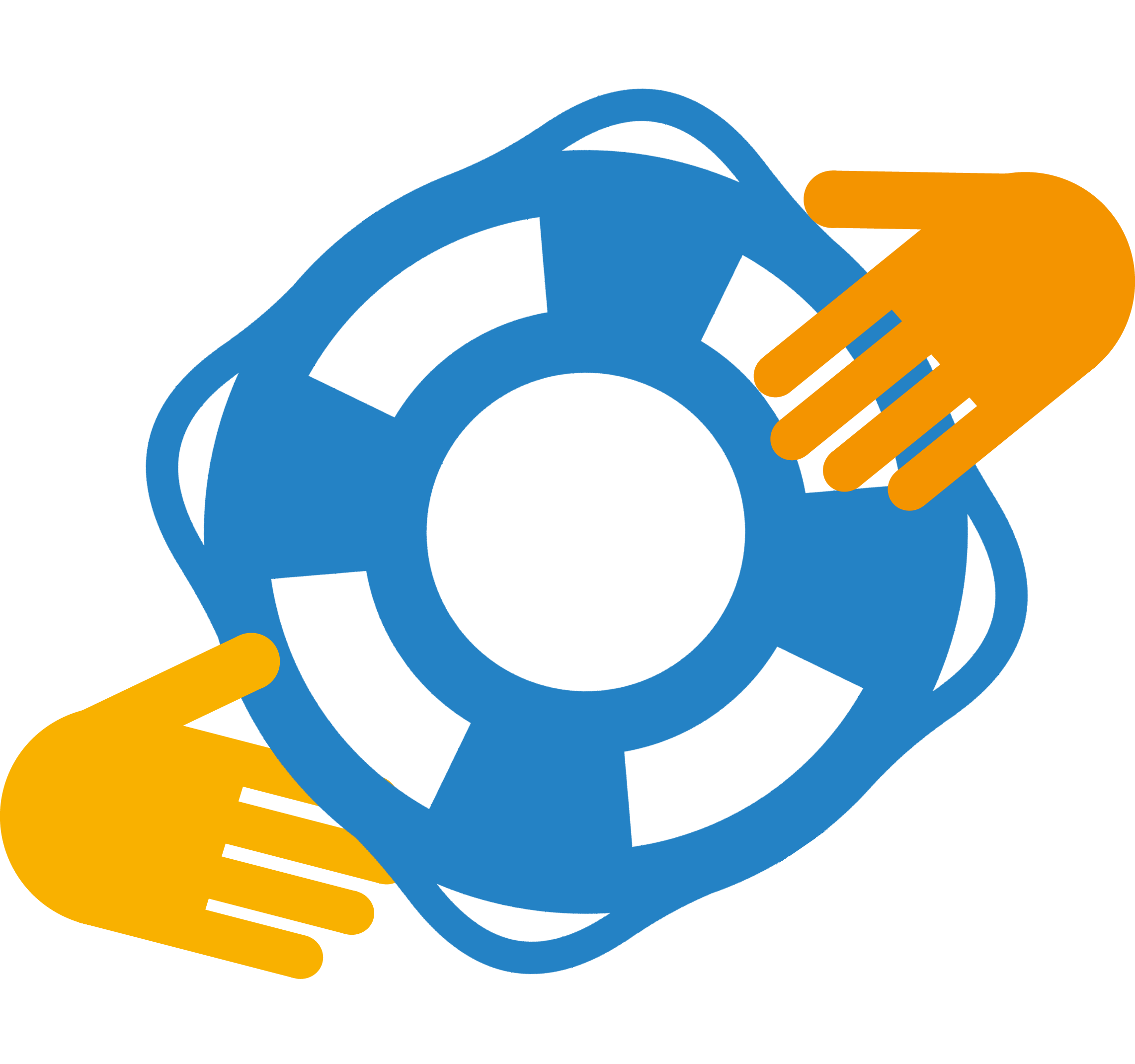Die Hände aus dem ApK-Logo an einem Rettungsring