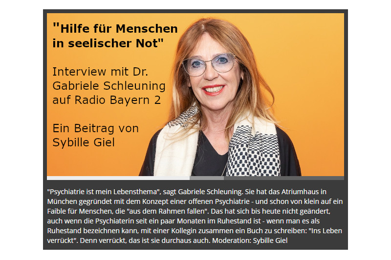"Hilfe für Menschen in seelischer Not": Interview mit Dr. Gabriele Schleuning auf Radio Bayern 2